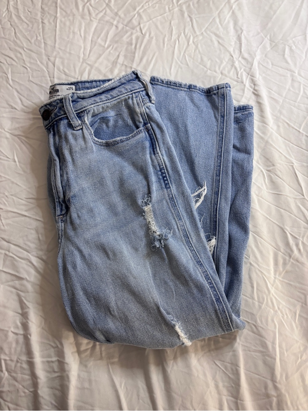 Hollister Light Wash Boyfriend Jeans with Distressed Detail